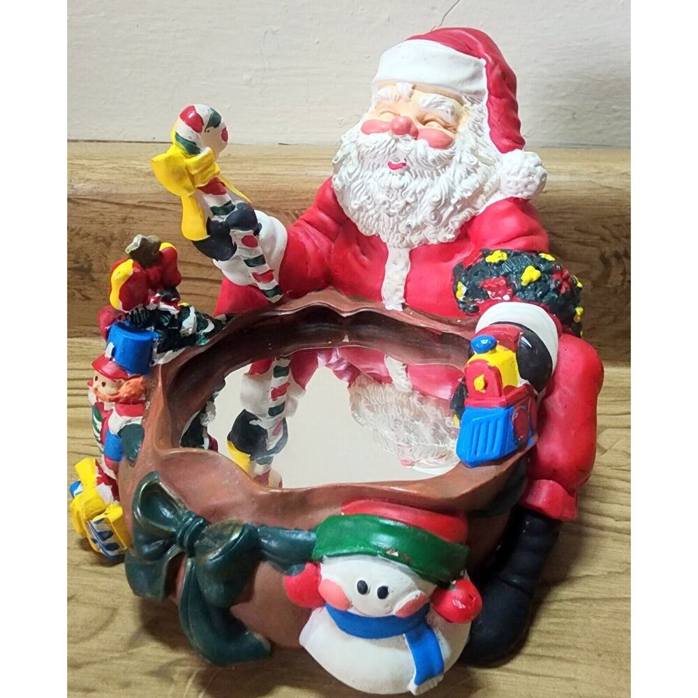 Vintage Big Arrow CO Santa W/ Toys Around A Mirror Unique Plastic Christmas READ